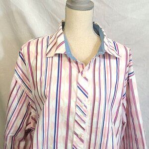 3XL Raw Blue nu realms Pink Stripe French Cuff Button Down Collar Dress Shirt